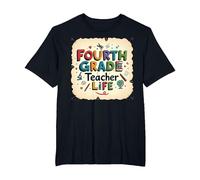 Fourth Grade Teacher Life Educational Icons T-Shirt, Men's Big and Tall, Black, 5X Tall