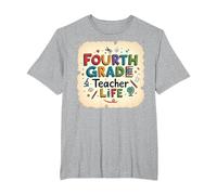Fourth Grade Teacher Life Educational Icons T-Shirt, Men's Big and Tall, Heather Grey, 4X Tall