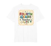 Fourth Grade Teacher Life Educational Icons T-Shirt, Men's Big and Tall, White, 5X Tall