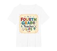 Fourth Grade Teacher Life Educational Icons T-Shirt, Women's Plus, White, 5X