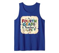 Fourth Grade Teacher Life Educational Icons Tank Top, Men, Royal Blue, S