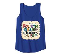 Fourth Grade Teacher Life Educational Icons Tank Top, Women, Royal Blue, M