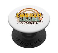 Fourth Grade Teacher Retro Rainbow Daisy Elementary PopSockets Adhesive PopGrip