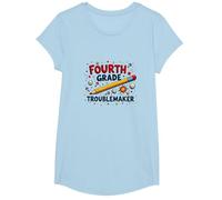 Fourth Grade Troublemaker: Playful School Humor T-Shirt, Girls, Baby Blue, Medium