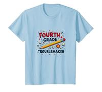 Fourth Grade Troublemaker: Playful School Humor T-Shirt, Kids, Baby Blue, 6 Years