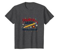 Fourth Grade Troublemaker: Playful School Humor T-Shirt, Kids, Dark Heather Grey, 6 Years
