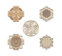 Fourth Level MFG 5-PCS 2" Assorted Pack 2, Sacred Geometry Wood, Mall Spiritual Tokens/Charms/Trinkets, for Symbolic Gifts, Home Wall Arts, Altar Amulets
