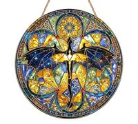 Fourth Merch Wing Suncatcher, Stained Glass Sun Catchers for Windows, Eye-catching Pterosaur Ornaments for Book Fans, Fantasy Hanging Decoration for Shelf Wall and Garden