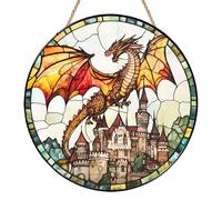 Fourth Merch Wing Suncatcher, Vintage Dragon Ornament Gifts for Book Fans, Stained Glass Sun Catchers for Windows, Fantasy Hanging Decoration for Shelf Wall and Garden