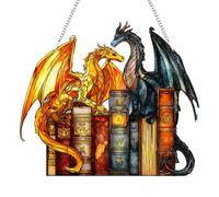 Fourth Merch Wing Suncatchers for Windows, Book Dragon Sun Catchers for Windows, Stained Glass Window Hanging Garden Ornaments, Suncatcher Gift for Book Lovers