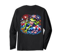 Fourth of July Chill Frog American Flag Backprint Long Sleeve T-Shirt