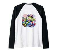 Fourth of July Chill Frog American Flag Backprint Raglan Baseball Tee