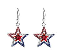 Fourth Of July Earrings for Women - Flag Rhinestone - Patriotic Red White Blue Drop Red diamond five-pointed star