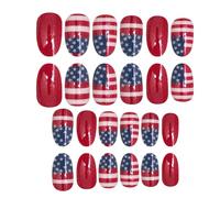Fourth of July Press-On Nails - 24-Piece Round False Nail Set, Patriotic Red White Blue Design | Reusable Acrylic Fingernails, Short Length, Easy Application Manicure Kit, Independence Day Na
