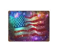 Fourth of July US Independence Day Vintage Wall Decor Art Iron Sign with Rust Hanging Horizontal Painting Plaque Home Yard Decoration 11.8"x15.7"