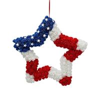 Fourth of July Wreath Artificial Five-Pointed Star Garland | Red Flowers Wreath White and Blue Memorial Day Summer Holiday Indoor Outdoor Wall Porch Jar