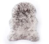 FOURTOC Faux Fox Fur Rug Chair Couch Cover Irregular Area Rug Soft Plush Floor Mat for Bedroom Floor Sofa Living Room Fluffy Seat Pad Washable Faux Mat,White Gray,40x60cm