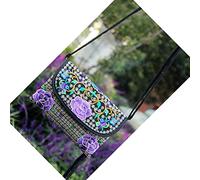 FOURTOC Wristlet Clutch Shoulder Bag For Women Tribe Ethnic Embroidered Bag Hippie Boho Hobo Floral Purse,Purple