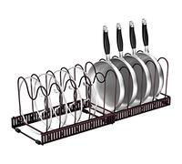 Fousenuk Frying Pan Organizer, Expandable Kitchen Pan Holder, Adjustable Frying Pan Divider with 10 Compartments, Pots and Lids, Metal Kitchen Lids (Bronze)