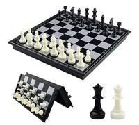 Fousenuk Magnetic Chess Board, Foldable Chess Game, High Quality, Travel Chess Figures, Chess Board, Chess Set, Chess Pieces for Children and Adults, 25 x 25 cm, Black/White
