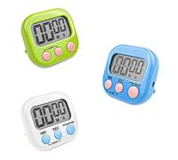 Fousenuk Pack of 3 Digital Egg Timer with Magnetic Base and Foldable Stand, Large LCD Display, White, Blue, Green