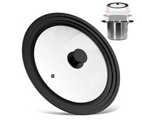 Fousenuk Universal Black Tempered Glass Lid with Heat Resistant Silicone Edge for Pots and Pans (28-32 cm), Clear, Modern Style, Set of 2, Dishwasher & Microwave Safe