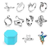 FOUSNOW 11 Pcs Crochet Ring, Adjustable Knitting Tension Rings, Finger Loop, Cat Yarn Guide Knitting Thimble, Faster Knitting Crochet Accessories for Mother Grandma Gifts