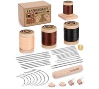 FOUSNOW Leather Sewing Kit, Leather Stitching Kit, Heavy Duty Sewing Kit with Round Waxed Thread, Needles for Hand Stitching, Upholstery Repair Kit for Canvas Carpets Shoe Clothes
