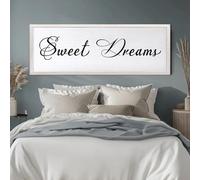 Foutcheou Sweet Dreams Wall Decor Above Bed 40x15 Inch Large Master Bedroom Hanging Wood Rustic Framed Farmhouse Sweet Dreams Sign Guest Room Aesthetic And Minimalist Over Bed Wall Art（White）
