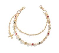 FOUTOUKEEP Gold Double-Layer Pants Chain with Imitation Pearls, Colorful Acrylic Rhinestones Adorning Cross Pendant, Perfect for Trendy Hip-Hop Wallet Chain, Keychain, Bag Accessory