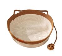 FOUTP Woven Rope Cat Basket, Woven Rope Cat Basket, 13” /16” Dual Pets Scratching Pad, Hand Ropes Cats Bed with Built-In Scratching Mat & Play Ball (Khaki)