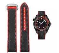 FOUUA Watch Strap 22mm 20mm for Omega Compatible with Omega Strap Watch Strap Silicone and Canvas Deployment Clasp Suitable for Omega SpeedMaster Seamaster De Ville, (OM-8900-blackred-22mm)