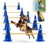 Fouvin Agility Set Dogs Small Pylons Children's Hurdle Set with 10 Cones + 5 Poles, Adjustable Training Hurdles, Height: 23 cm | Rod: 80 cm