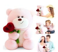 Fouvin Teddy bear with heart rose, 28cm plush bear, teddy bear with love, teddy bear rose soft toy decoration room, cuddly toy