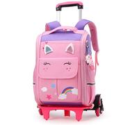 Fouyada Kids Wheeled Backpack with Trolley, Unicorn Pattern, Pink, One Size, 30x15x40cm/11.8x5.9x15.7in, Elementary & Middle School, 16in Laptop Compartment