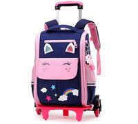 Fouyada Kids Wheeled Backpack with Trolley, Unisex, Blue Pink, Cartoon, One Size, 30x15x40cm