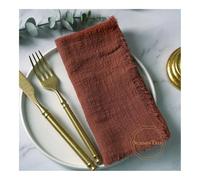 FOVAOK 12pcs Napkins 41cm X 41cm Cotton Cloth Fabric Gauze Retro Burr Rustic Cheesecloth Towel Wedding Party Table Linen Textil Napkin(Terracotta)