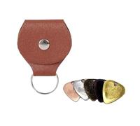FOVAOK 1pc Guitar Pick Storage Bag, Contains 1pc Metal Guitar Picks (Random Color) Guitar Picks Case Keychain Shape Guitar Accessories(Brown)