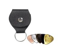 FOVAOK 1pc Guitar Pick Storage Bag, Contains 1pc Metal Guitar Picks (Random Color) Guitar Picks Case Keychain Shape Guitar Accessories(Black)