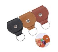 FOVAOK 3PCS Guitar Picks Case Coin Purse Genuine Leather Guitarra Plectrum Case Bag Keychain Shape Guitar Accessories Key Rings(Brown)