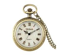 FOVAOK Bronze Retro Roman Numerals Display Quartz Pocket Watch Vintage Pendant Clock for Men Women Chain/Hanging Chain