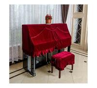 FOVAOK Classical Velvet Upright Piano Cover Dustproof Towel Piano Half Cover Dustproof Cover for Universal Upright Vertical Piano(Red,Bench 76X36CM)
