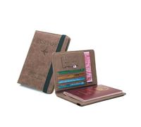 FOVAOK Elastic Band Leather Passport Cover Travel Passport Holder Wallet Men Women Passports Card Document Cover(Coffee)