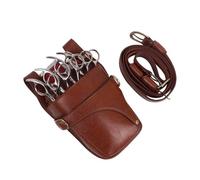 FOVAOK Genuine Leather Hair Scissor Bag Clips Bag Hairdressing Barber Scissor Holster Pouch Holder Case with Waist Shoulder Belt(Brown,2PCS)