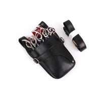 FOVAOK Genuine Leather Hair Scissor Bag Clips Bag Hairdressing Barber Scissor Holster Pouch Holder Case with Waist Shoulder Belt(Black,1PCS)