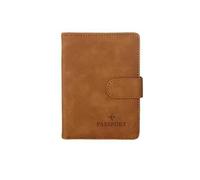 FOVAOK Leather Passport Holder Covers Case Waterproof Travel Credit Card Wallet Cute Passport Book for Women/Men Buckle Passport Cover(B Brown)
