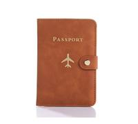 FOVAOK Leather Passport Holder Covers Case Waterproof Travel Credit Card Wallet Cute Passport Book for Women/Men Buckle Passport Cover(C Brown)