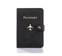 FOVAOK Leather Passport Holder Covers Case Waterproof Travel Credit Card Wallet Cute Passport Book for Women/Men Buckle Passport Cover(C Black)