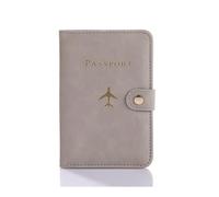 FOVAOK Leather Passport Holder Covers Case Waterproof Travel Credit Card Wallet Cute Passport Book for Women/Men Buckle Passport Cover(C Gray)