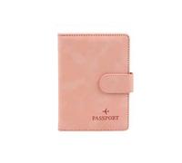 FOVAOK Leather Passport Holder Covers Case Waterproof Travel Credit Card Wallet Cute Passport Book for Women/Men Buckle Passport Cover(B Pink)